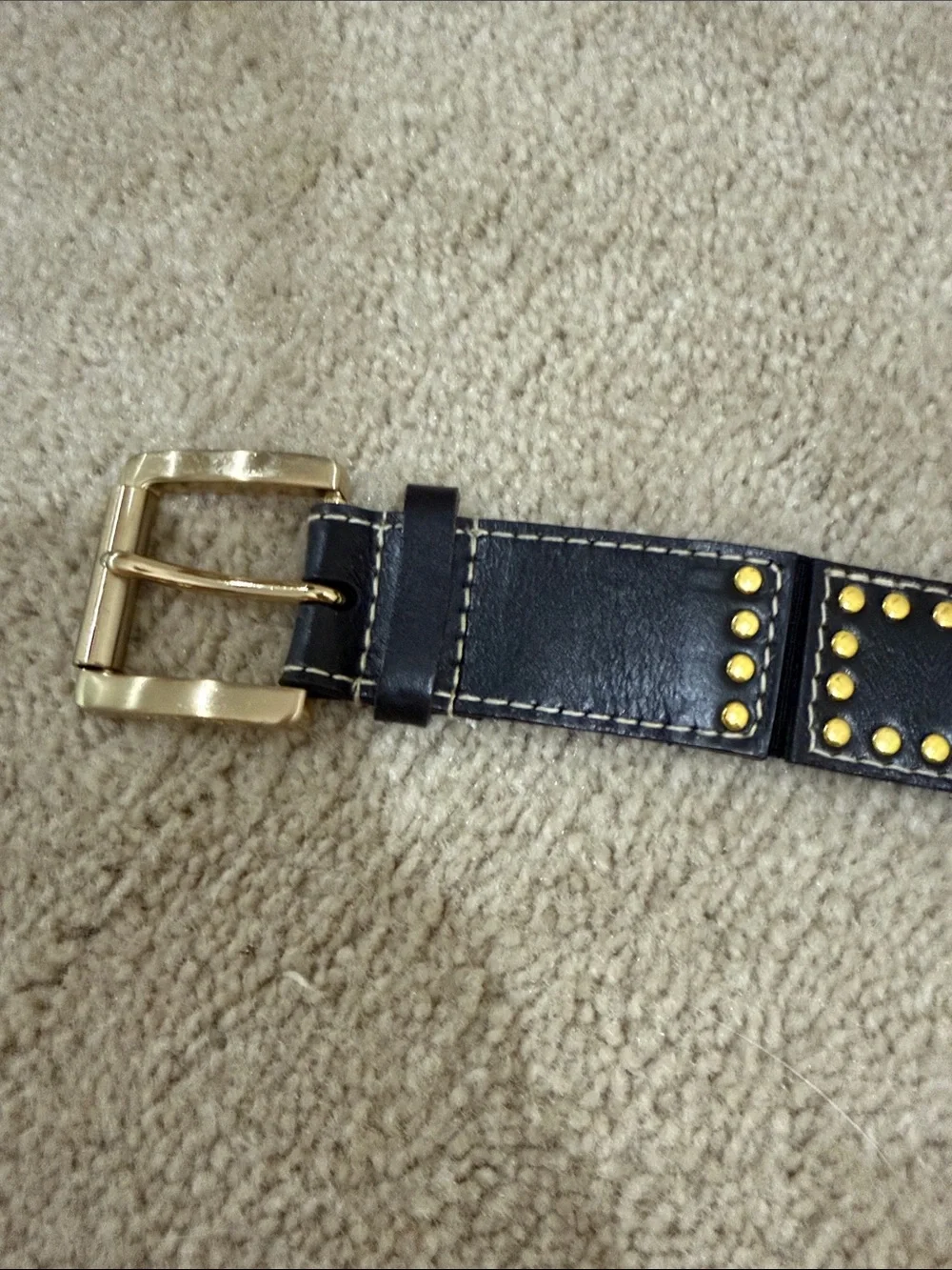 Michael Kors Black Leather Belt with Gold Studs and Buckle